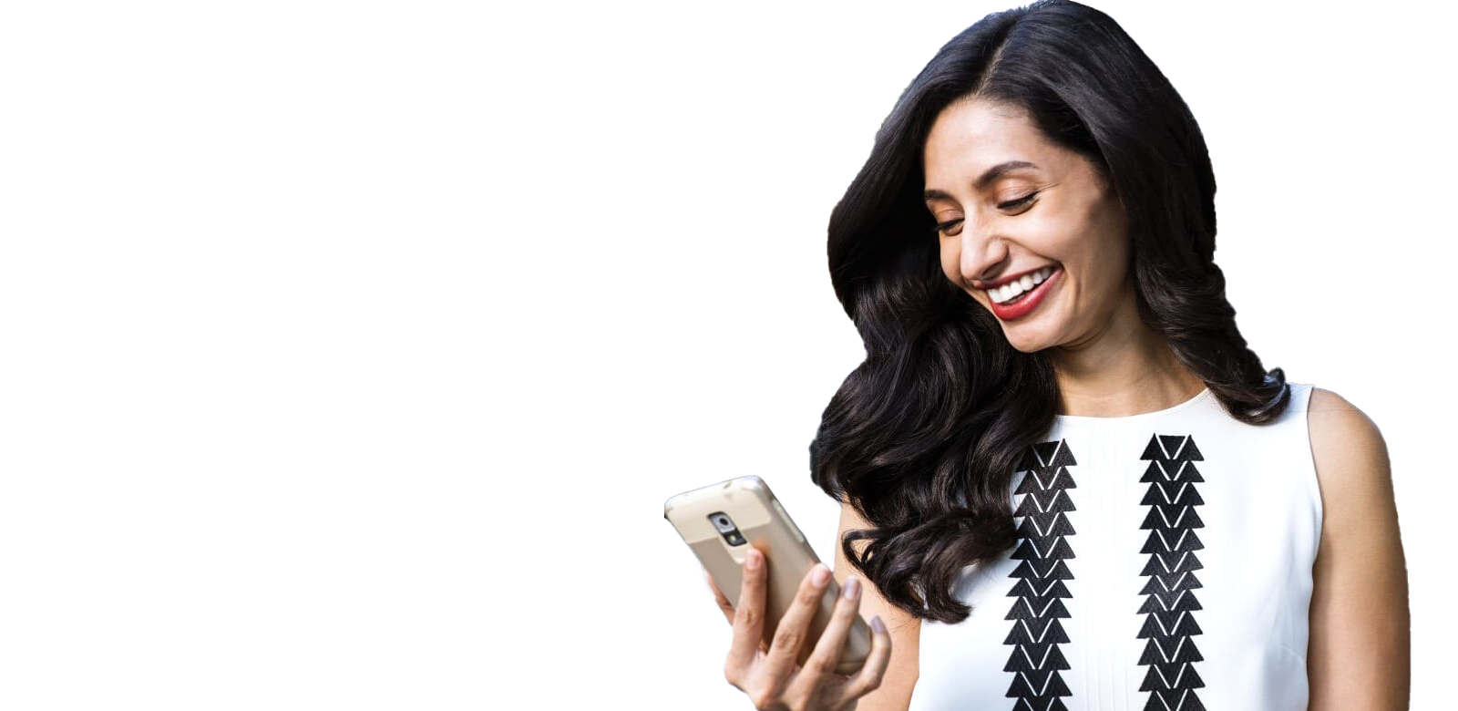smiling invisalign lady with phone